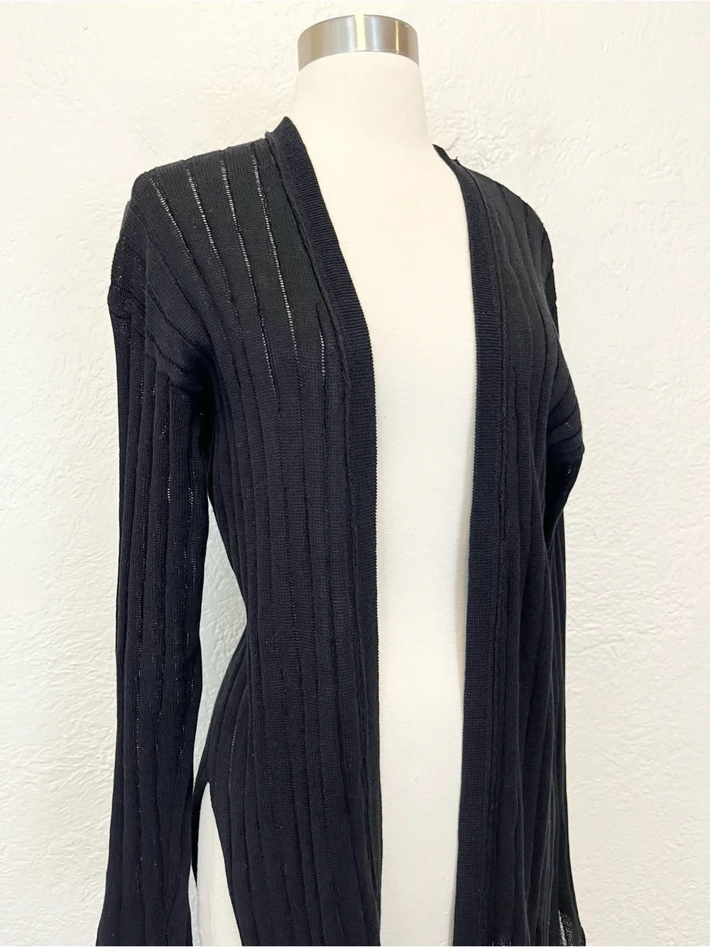 Free People Black Duster Cardigan Ribbed Boho Bohemian Festival Hippie Medium M